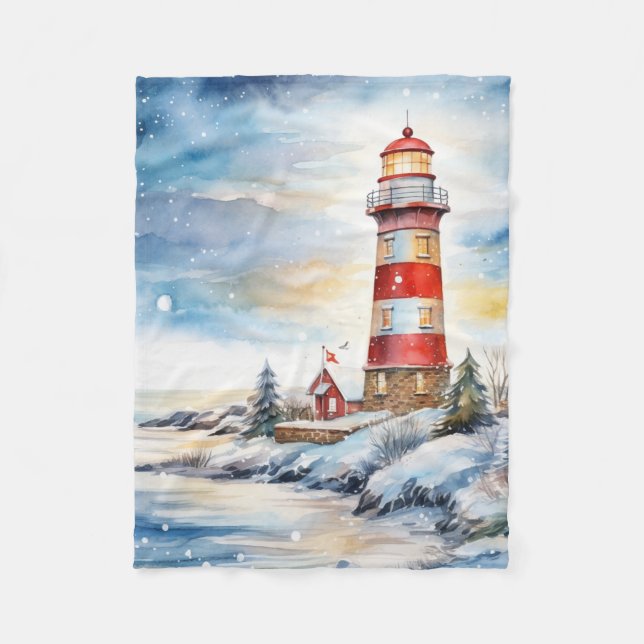 A Lighthouse in Winter Fleecefilt (Framsidan)