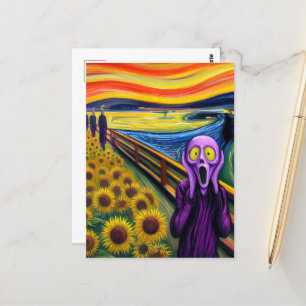 A Lila Alien Screams in Sunblommor Vykort