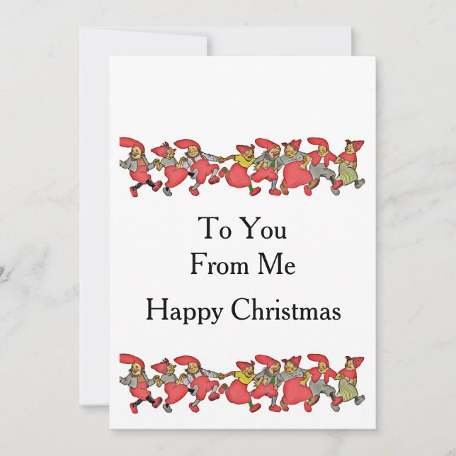 A Line of Dancing Gnomes Julkort (Framsida)