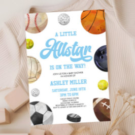 A Little Allstar Is On The Way! Sports Baby Shower Inbjudningar