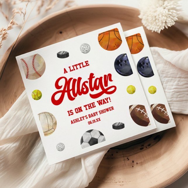 A Little Allstar Is On The Way! Sports Baby Shower Pappersservett (Skapare uppladdad)