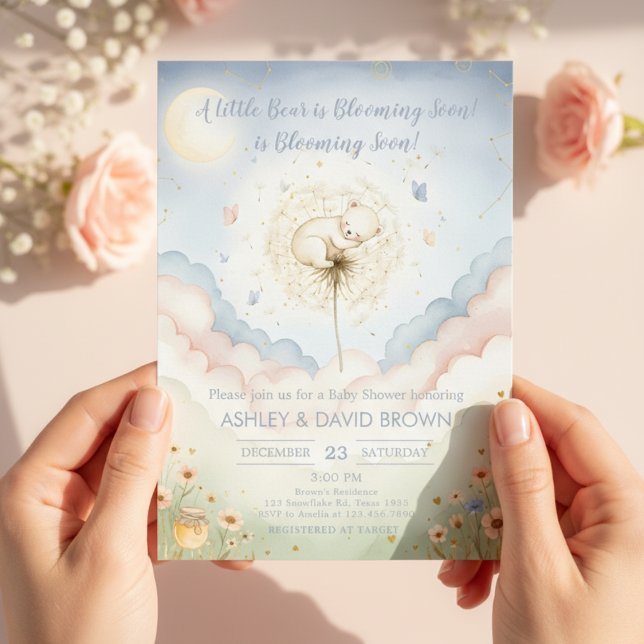 a little bear Floral Baby Shower Gender Neutral Inbjudningar (Skapare uppladdad)