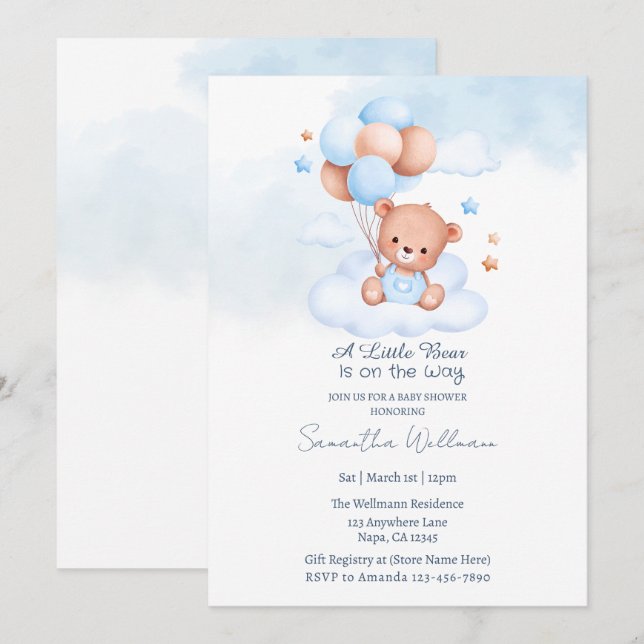 A Little Bear Is on the Way Customizable Template  Inbjudningar (Fram/baksida)