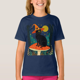 A Little Black Witchy Cat Sitting On A Toadstool T Shirt