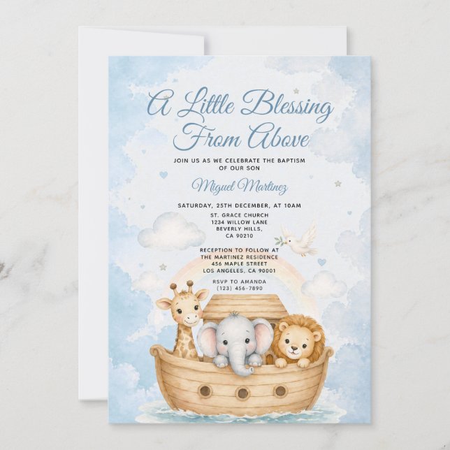 A Little Blessing from Above Noah's Ark Baptism Inbjudningar (Framsida)