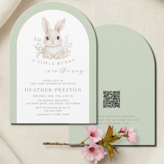 A Little Bunny Elegant Sage Green Arch Baby Shower Inbjudningar (Skapare uppladdad)