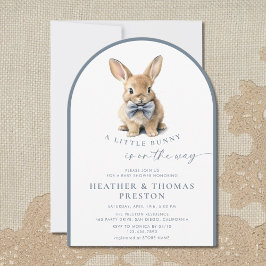 A Little Bunny Elegant Slate Blue QR Baby Shower Inbjudningar