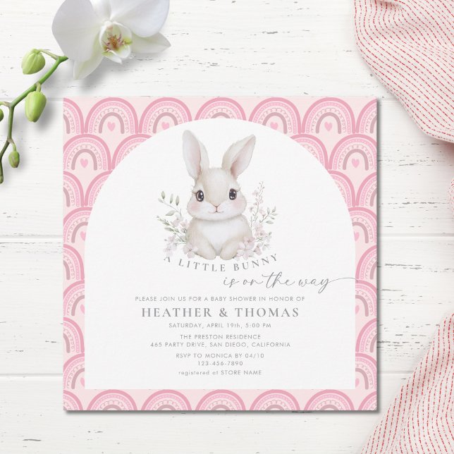 A Little Bunny Pink Rainbow Baby Shower Invitation (Skapare uppladdad)