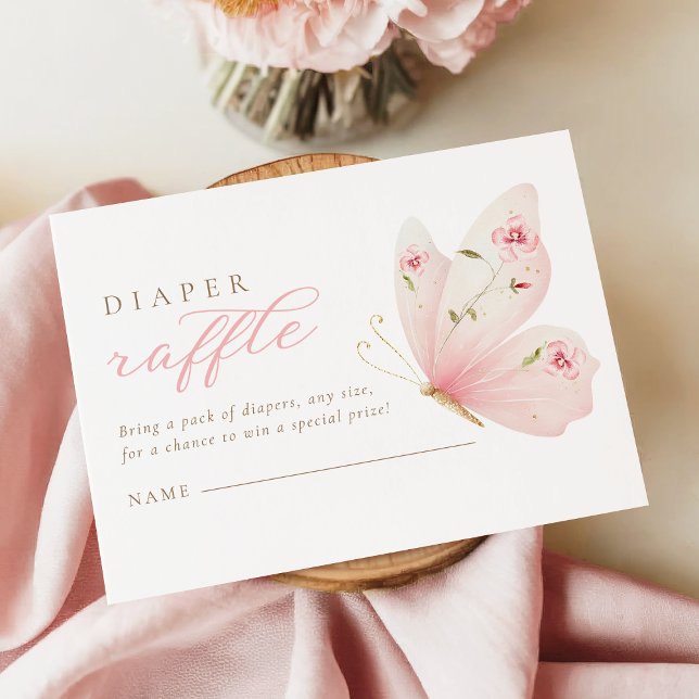 A Little Butterfly Floral Diaper Raffle Card Tilläggskort (Skapare uppladdad)