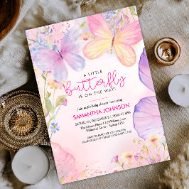 A Little Butterfly Pink Floral Garden baby Shower  Inbjudningar