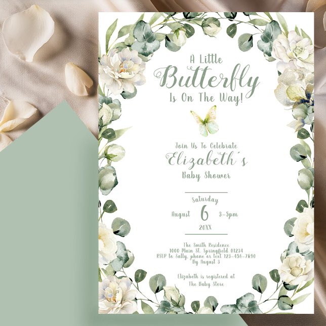 A Little Butterfly Sage Green Baby Shower Inbjudningar (Skapare uppladdad)