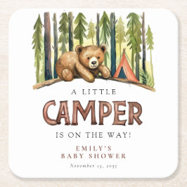 A Little Camper Forest Baby Shower Underlägg Papper Kvadrat