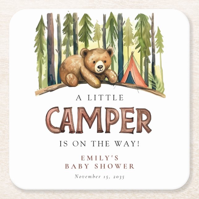 A Little Camper Forest Baby Shower Underlägg Papper Kvadrat (Framsidan)