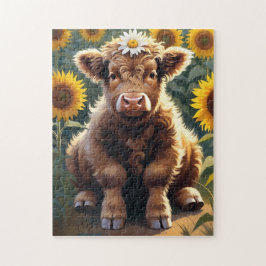 A little cow in a sunflower field pussel
