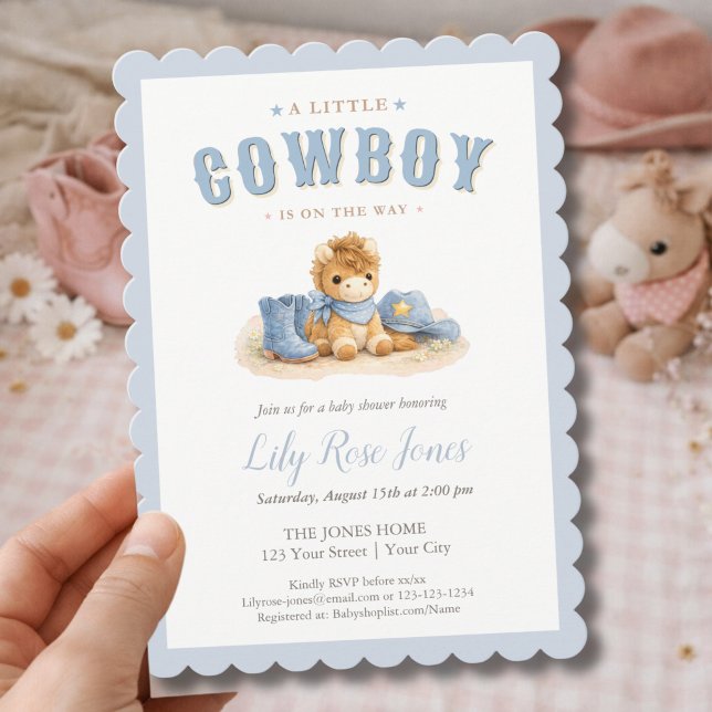 A Little Cowboy Is On The Way Baby Shower  Inbjudningar (Skapare uppladdad)