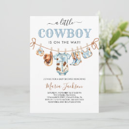 A Little Cowboy Wild West Blue Cowboy Baby Shower Inbjudningar