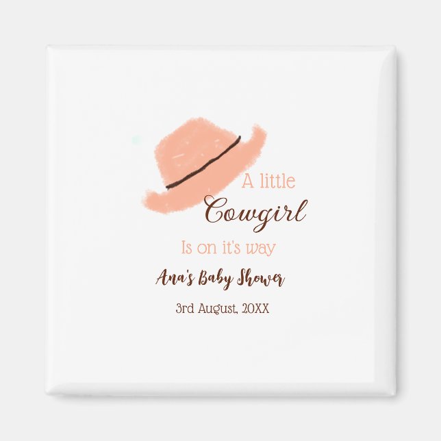 A little cowgirl is on it's way orange baby shower magnet (Framsidan)