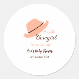 A little cowgirl is on it's way orange baby shower runt klistermärke
