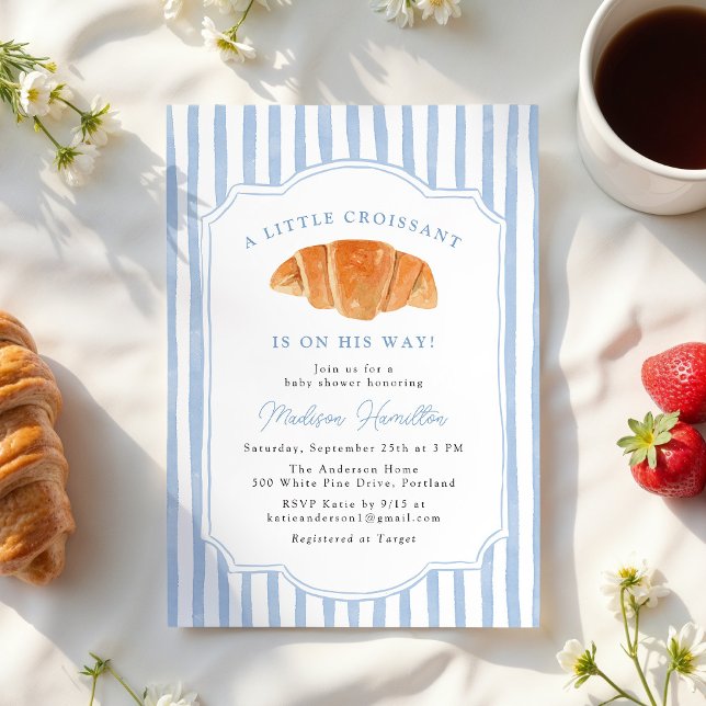 A Little Croissant Is on His Way Boy Baby Shower Inbjudningar (Skapare uppladdad)