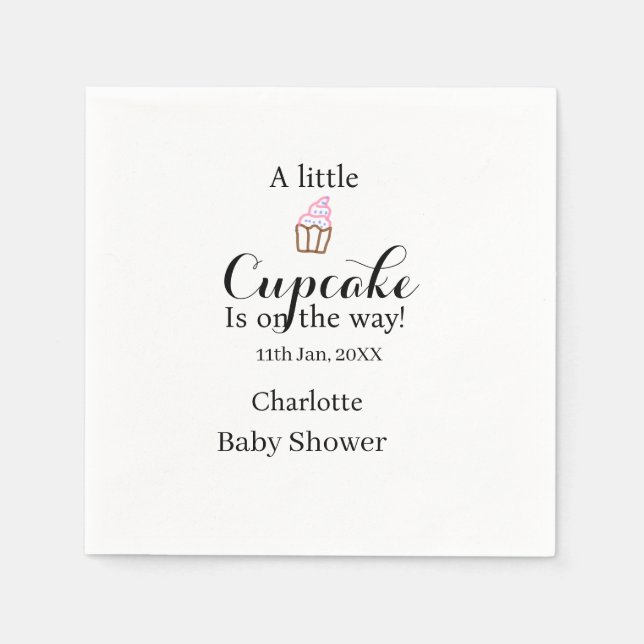 A little cupcake is on its way baby shower name da pappersservett (Framsidan)