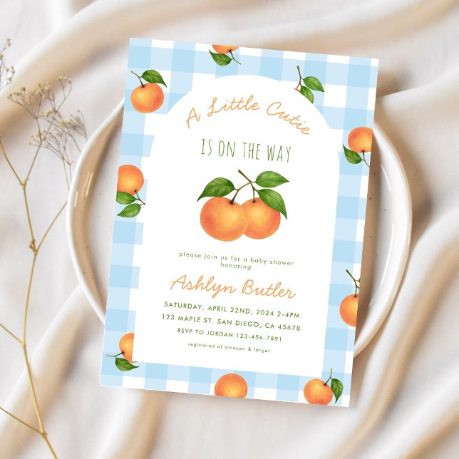 A Little Cutie Citrus Blue Baby Shower Invitation Inbjudningar (Skapare uppladdad)