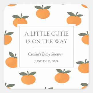 A Little Cutie Orange Gender Neutral Baby Shower Fyrkantigt Klistermärke