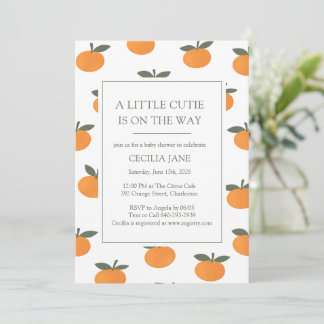 A Little Cutie Orange Gender Neutral Baby Shower Inbjudningar