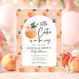 A Little Cutie Peach Orange Floral Baby Shower Inbjudningar