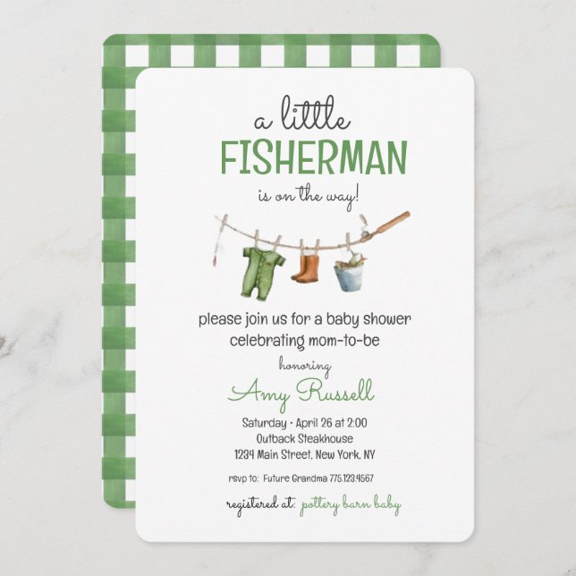 A Little Fisherman Baby Shower Invitation Inbjudningar (Fram/baksida)