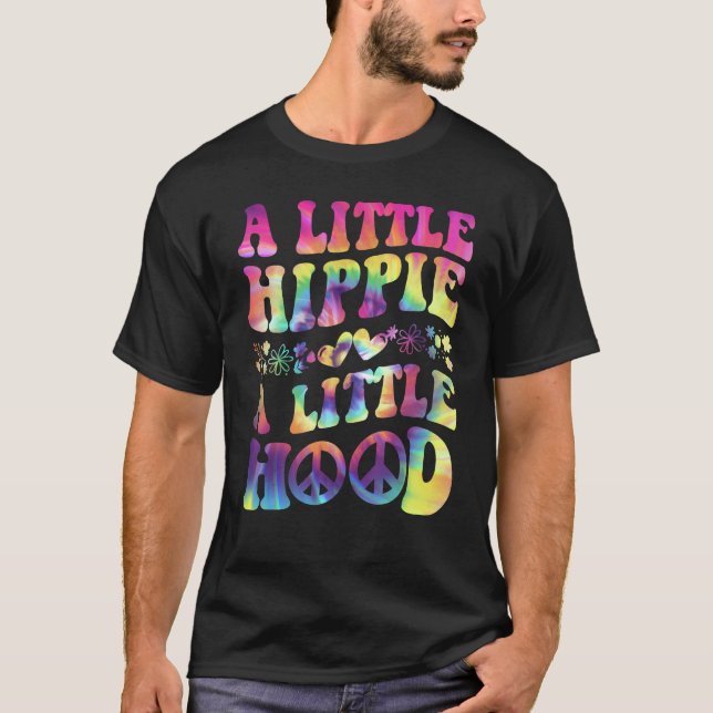 A Little Hippie A Little Hood Tie Dye Peace T Shirt (Framsida)