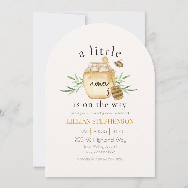 A Little Honey Is On The Way Bee Baby Shower Inbjudningar (Framsida)