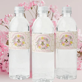 A Little Honey Is On the Way Pink Baby Shower Vattenflaskor Etikett