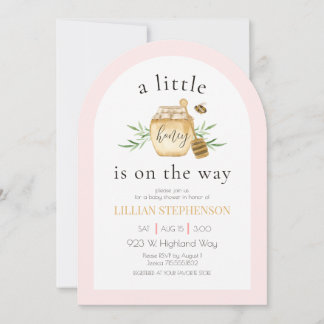 A Little Honey Is On The Way Pink Bee Baby Shower Inbjudningar