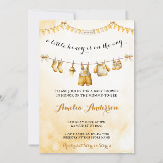 A little Honey On The Way Clothesline Baby Shower Inbjudningar