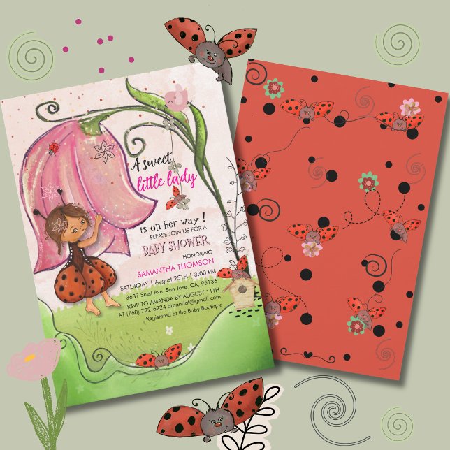 A Little Lady is on her Way  Ladybug Baby Shower Inbjudningar (A Little Lady is on her Way Ladybug Baby Shower Invitation)
