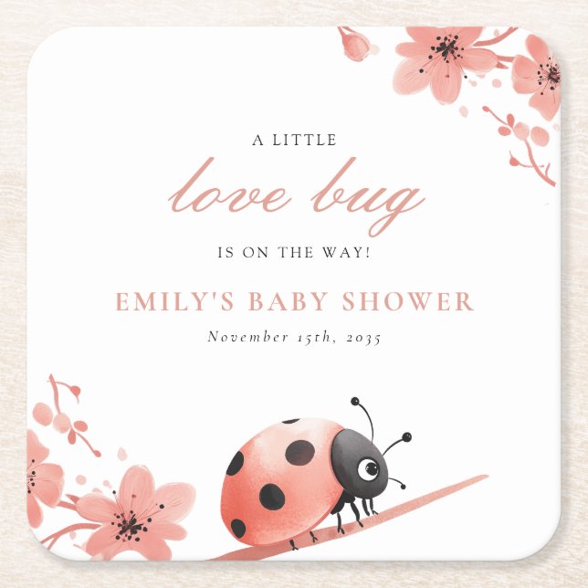 A Little Love Bug Is On The Way Baby Shower Underlägg Papper Kvadrat (Framsidan)