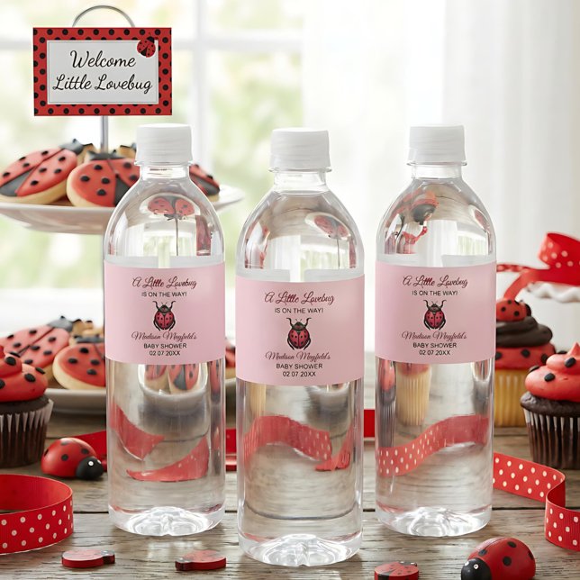 A Little Love Bug Is On The Way Ladybug Vattenflaskor Etikett (Skapare uppladdad)