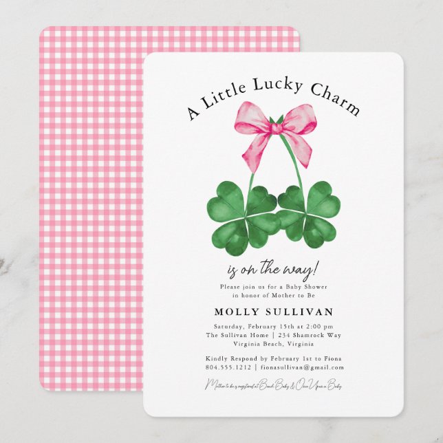 A Little Lucky Charm Shamrock Coquette Bow  Inbjudningar (Fram/baksida)