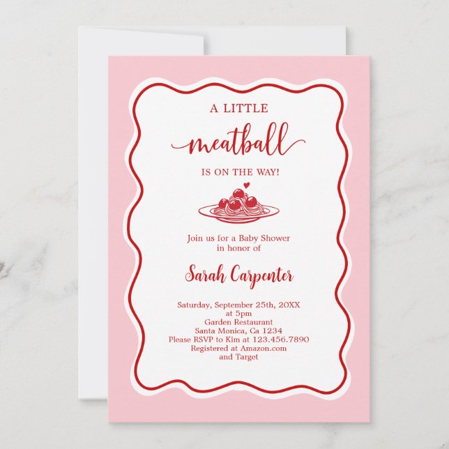 A Little Meatball Is On the Way Baby Shower Girl Inbjudningar (Framsida)