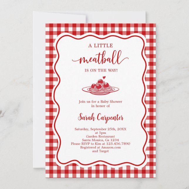 A Little Meatball Is On the Way Baby Shower Inbjudningar (Framsida)