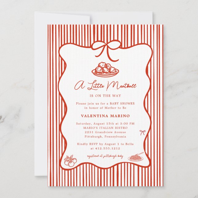 A Little Meatball is on the Way Doodle Baby Shower Inbjudningar (Framsida)