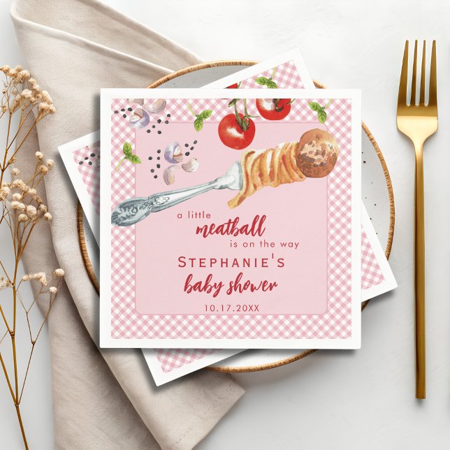 A Little Meatball Is On The Way Pink Baby Shower Pappersservett (Skapare uppladdad)