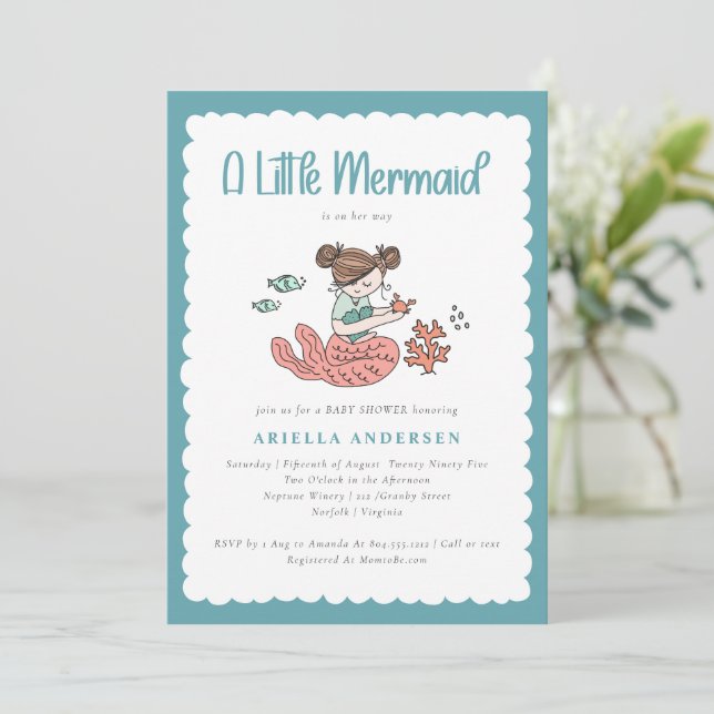 A Little Mermaid is on Her Way Baby Shower  Inbjudningar (Stående Fram)