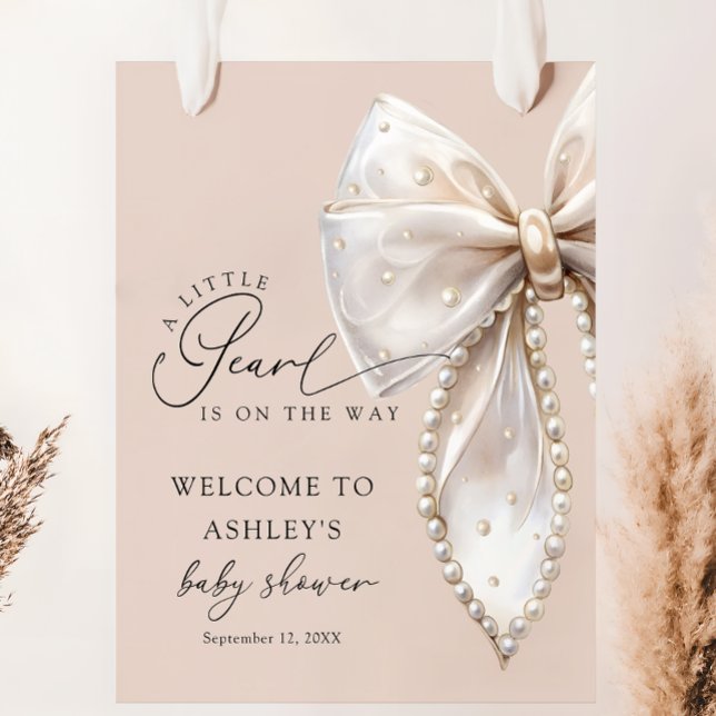 A Little Pearl Beige Bow Baby Shower Welcome  Poster (Skapare uppladdad)