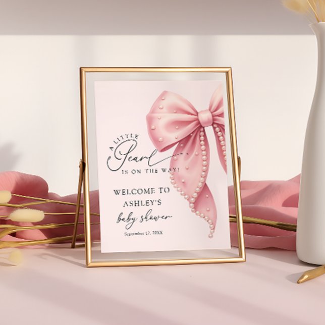 A Little Pearl Pink Bow Baby Shower Welcome  Poster (Skapare uppladdad)