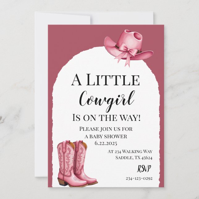 A Little Pink Cowgirl Is On The Way Inbjudningar (Framsida)