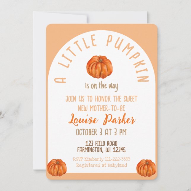 A Little Pumpkin Baby Shower Invitation Inbjudningar (Framsida)