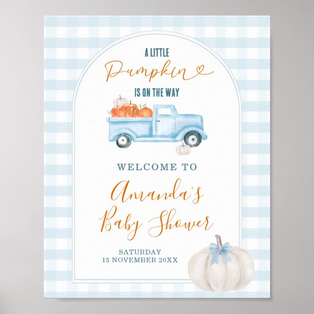 A Little Pumpkin Blue Truck Baby Shower Welcome Poster (Framsidan)