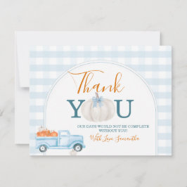 A Little Pumpkin Blue Truck Gingham Baby Shower Tack Kort