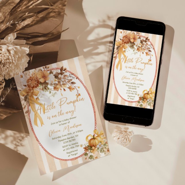 A Little Pumpkin Floral Baby Shower Invitation Inbjudningar (Skapare uppladdad)